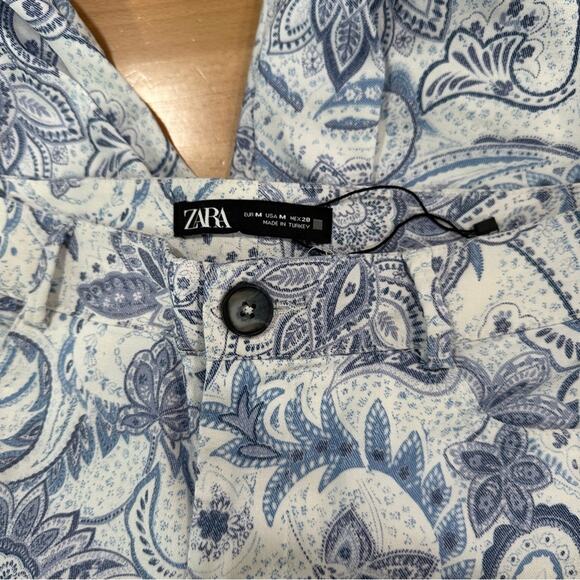 Zara Paisley High Waisted Print Blue and White Flared Pants size Medium - Picture 8 of 10